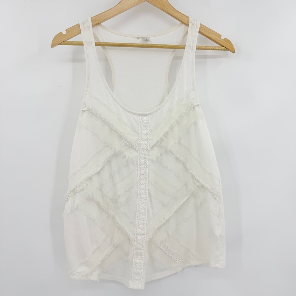 LC Lauren Conrad White Lace-Trim Tank Top